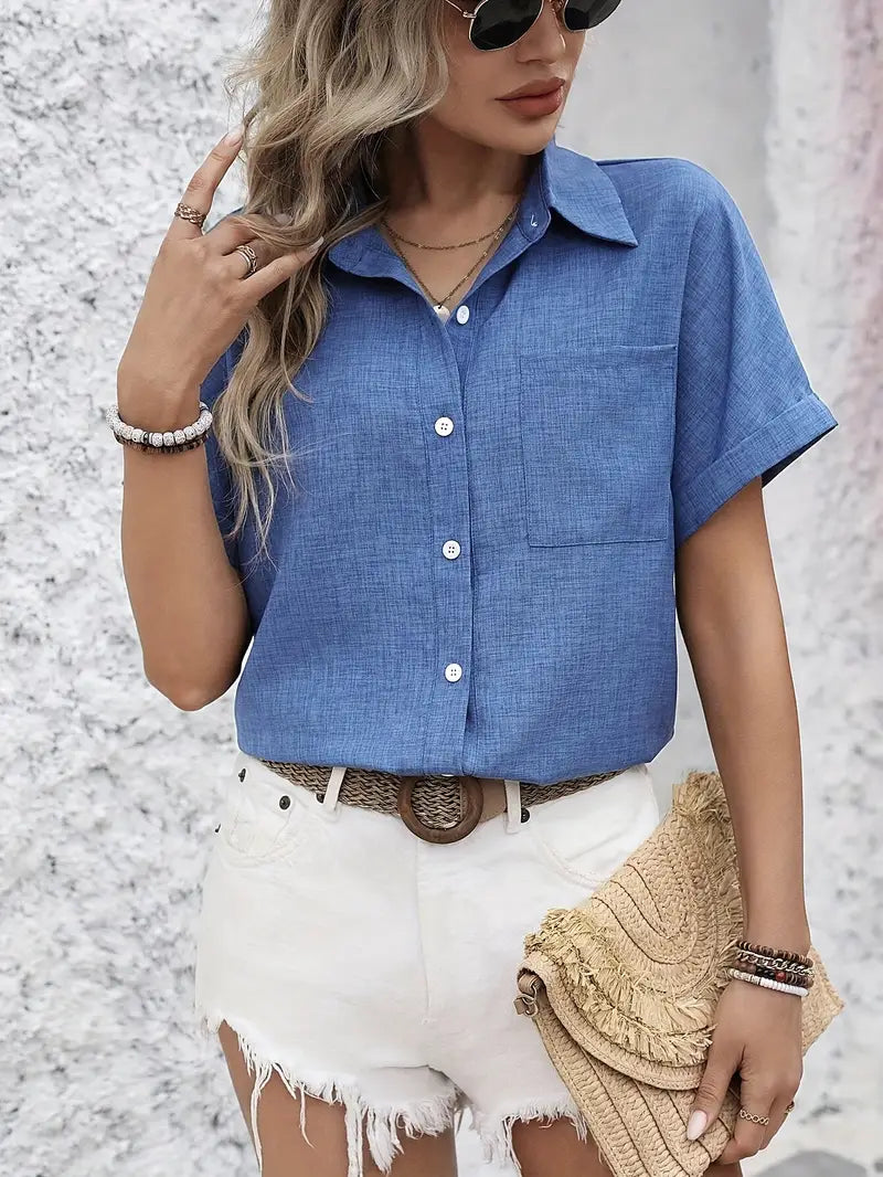 Avina - Elegantes Kurzarm Hemd Mit Tasche